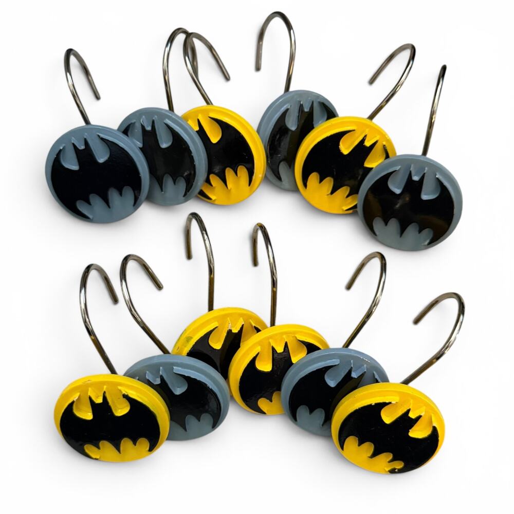 Batman Set Of 12 Shower Curtain Hooks Yellow & Gray